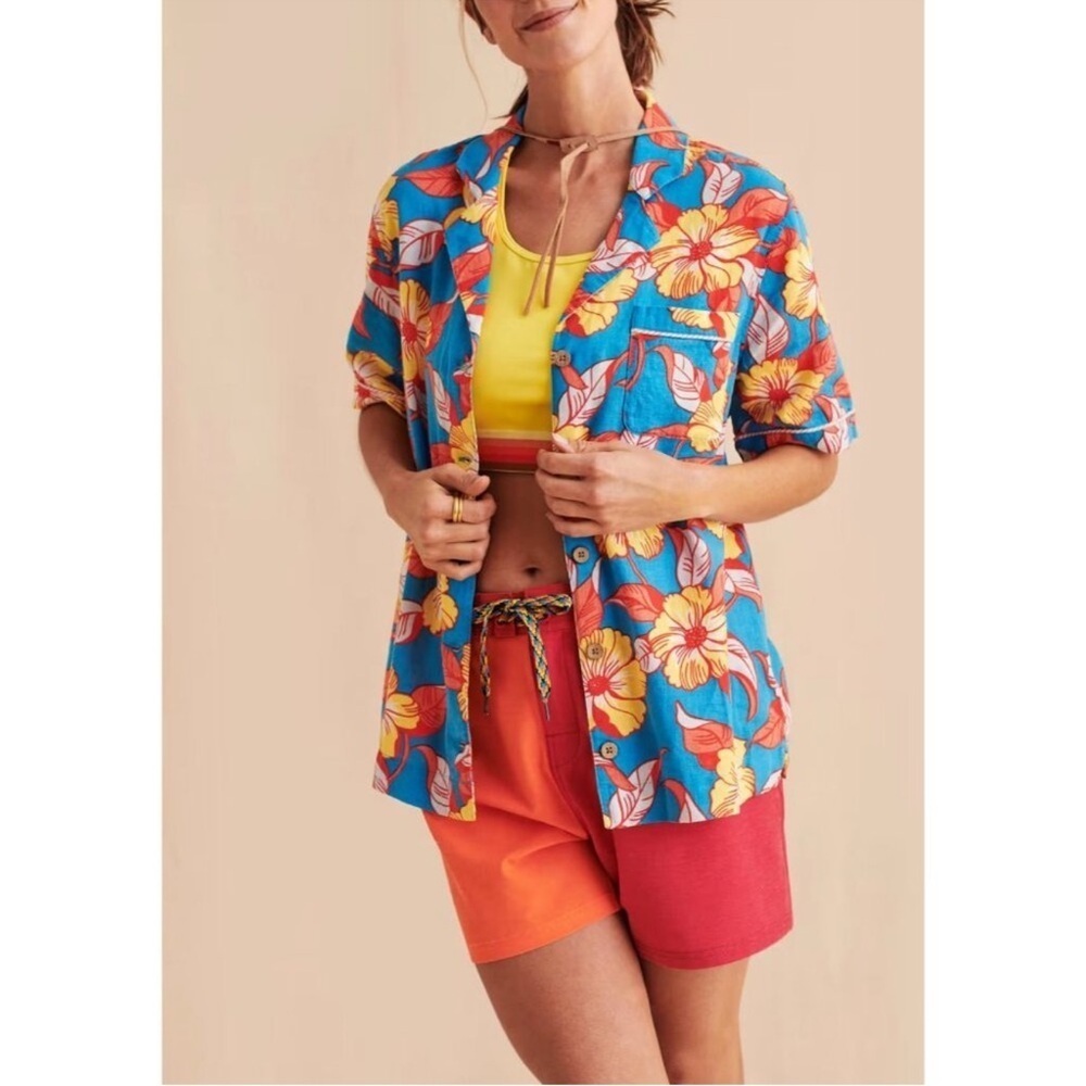 Faherty Hawaiian Shirt SDH X Max Top L.A. Floral Button Up Linen Size 3 Large - Picture 4 of 14
